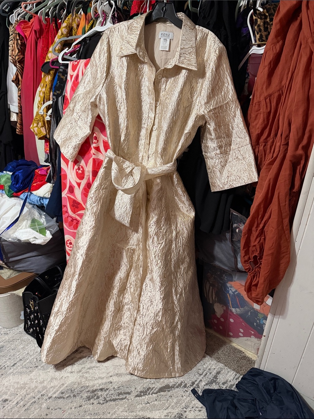 RENÉ Rene by Rene Riuz
Elegant Champagne Lace Button-Front Maxi Dress with Belt